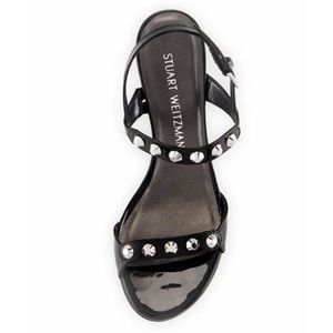 Stuart Weitzman Rivet Lowball Black Patent Wedge Sandals